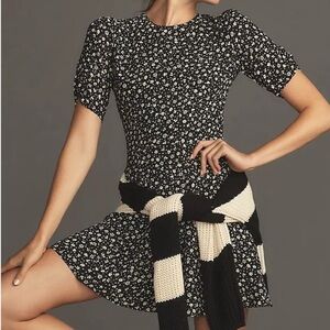 Reformation Black Dress with White Floral Design